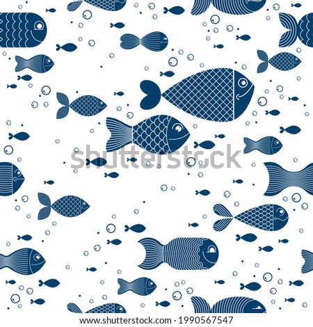 Cute fiches seamless background, seamless pattern, cute childish background for children textile or wrapping paper or packaging for seafood products.