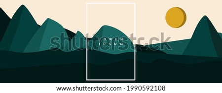 Vector abstract contemporary aesthetic background landscape with mountains, moon. Boho wall textured print decor in flat style. Modern minimalist art and design