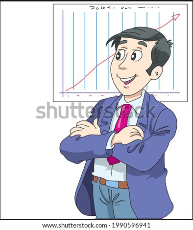 Broker or businessman in front of ascending graph