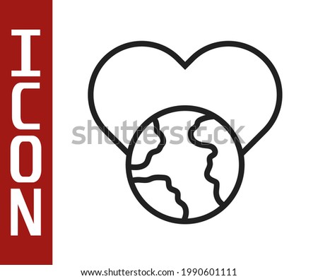 Black line The heart world - love icon isolated on white background.  Vector