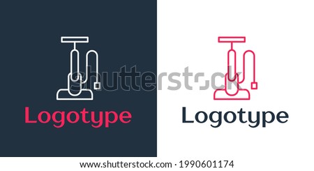 Logotype line Bicycle air pump icon isolated on white background. Logo design template element. Vector
