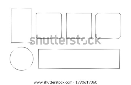 Thin silver frames. Shine metallic frame, decorative banner with lights. Isolated framework or cadre vector set Royalty-Free Stock Photo #1990619060