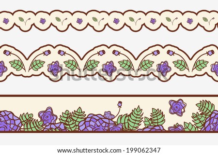 Set of  borders with abstract roses.  Event design template. Flat