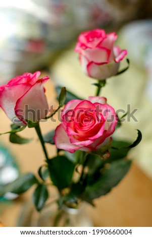 Morning bouquet of roses on a table, harmony and meditation