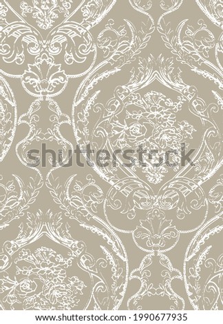 classic linear damask jacquard seamless pattern design in vector Royalty-Free Stock Photo #1990677935