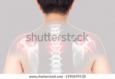 man feel spine bones injury gray background spine pain
