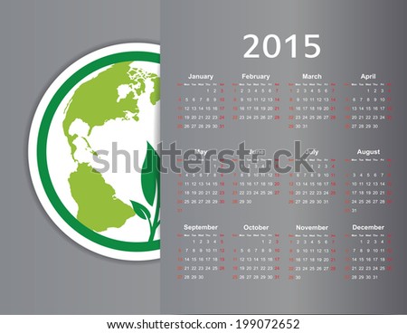 Cute green and ecology calendar on 2015 year