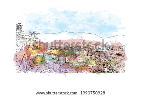 Building view with landmark of Grenoble is the 
city in France. Hand drawn sketch illustration in vector.