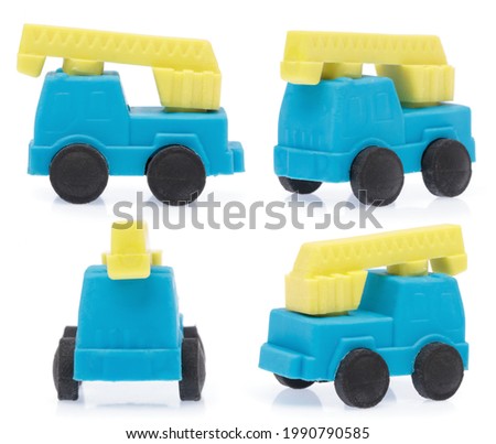 Collection of Rubber eraser Fire Truck isolated on white background