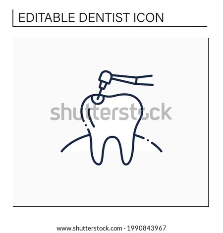 Dental treatment line icon. Healthcare procedures and treatments include cavity fillings, sealants, teeth cleanings. Fluoride treatment concept. Isolated vector illustration. Editable stroke