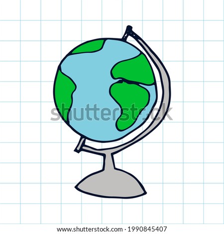 School geographical globe primitive hand drawn, back to school, simple flat vector illustration