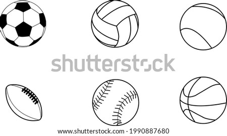 Sport Balls Set. Ball icons. American football ball, football, basketball, tennis, baseball, volleyball. vector illustration