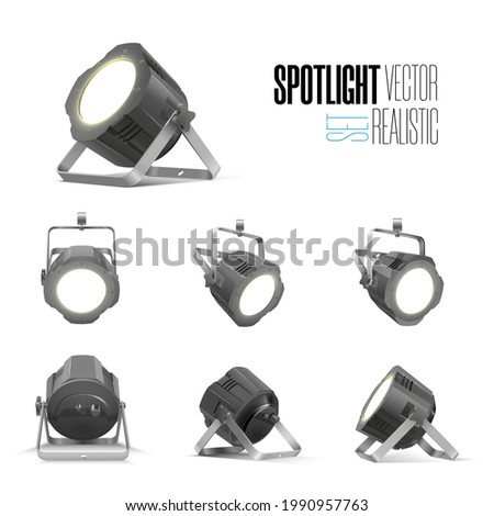 Lighting equipment set for an interview of a show contest or exhibition pavilion. Royalty-Free Stock Photo #1990957763