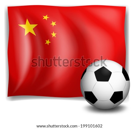 Illustration of a soccer ball in front of the Chinese flag on a white background
