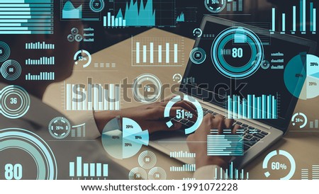 Creative visual of business data analyzing technology . Concept of digital data for marketing analysis and investment decision making .