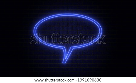 Blank speech bubble in neon style. Neon light, comic speech bubble sign icon. Chat think symbol. Royalty high-quality free stock of glowing neon empty speech bubble frame on dark brick wall background