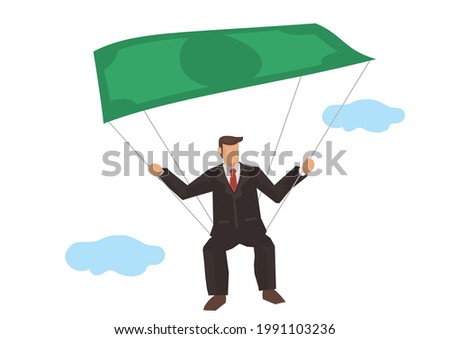 When you are rich you are free with businessman flying with money. Concept of success. Vector illustration.