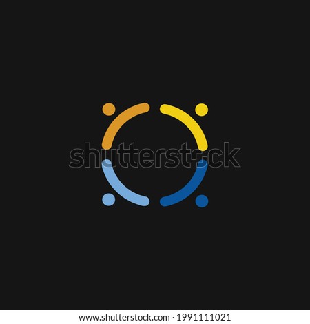 Abstract People Logo. Colorful Circular Waves isolated on black Background. Flat Vector Logo Design Template Element.