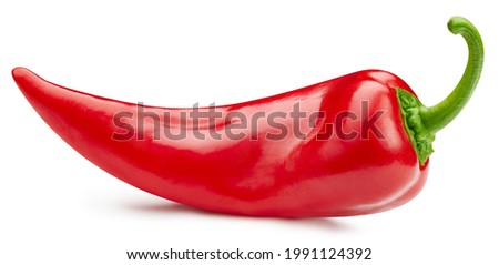 Ripe red hot chili peppers vegetable isolated on white background. Hot peppers chili composition with clipping path. Chili macro studio photo Royalty-Free Stock Photo #1991124392