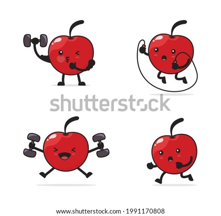 cute cherry cartoon. With fitness concept isolated on white background