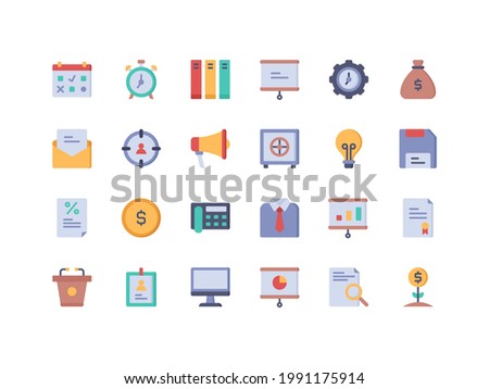Business and Office Supplies Flat Icon Set
