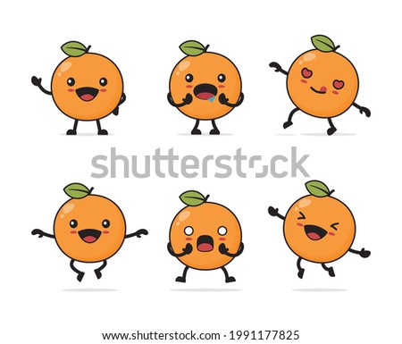 orange fruit cartoon. with different facial expressions and poses isolated on a white background.