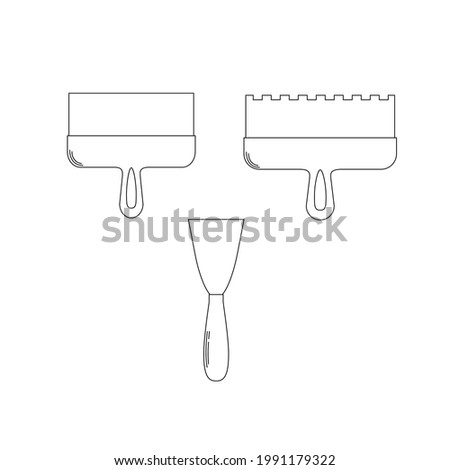 Outline contour construction spatula set. Repair tool collection. Household instrument.