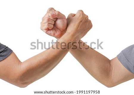Human arm wrestling isolated on white background ,clipping path included use for graphic design