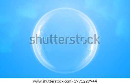 Bubble shield geometric vector illustration on a blue background. Dome shield futuristic for protection in an abstract glowing style Royalty-Free Stock Photo #1991229944