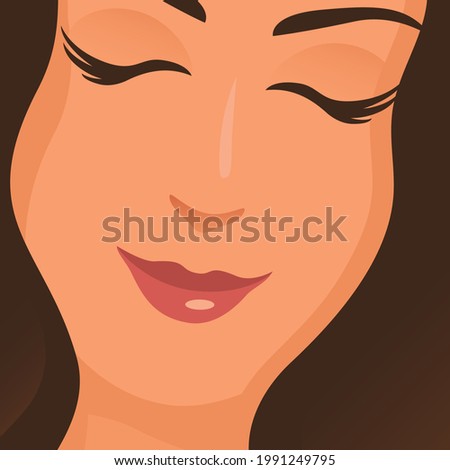 Beautiful girl face. Closed eyes. Beauty salon, spa and body care concept. Vector cartoon illustration