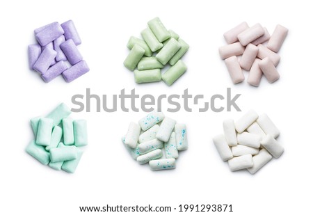 Different mint chewing gum pads isolated on white background.