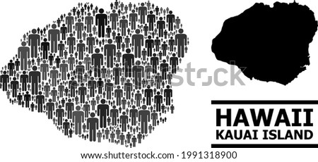 Map of Kauai Island for politics propaganda. Vector demographics abstraction. Concept map of Kauai Island created of crowd elements. Demographic concept in dark grey color tones.