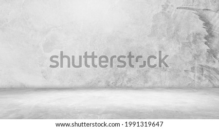 Gray Wall Room interiors Studio Backdrop and Floor cement Shelf, well editing montage display products and text present on free space Concrete Background 