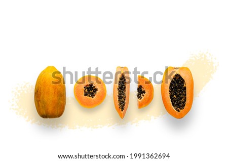 Papaya with seeds on white background. 