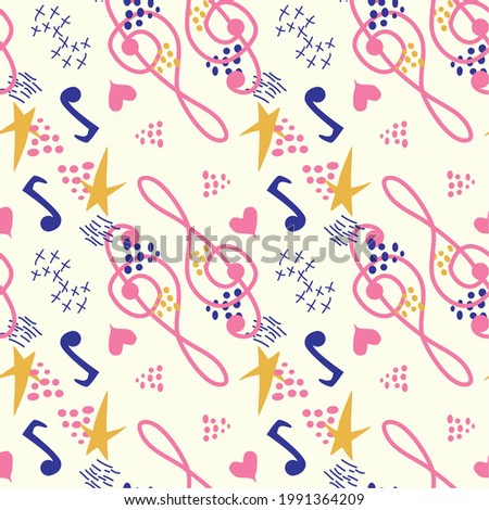 Classic musical patterns, with sheet music and treble clef, great designs for any purpose. Abstract retro texture. Sample badge