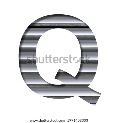 Industrial font. The letter Q cut out of paper on the background of industrial ventilation grates or blinds. Set of steel structures fonts.
