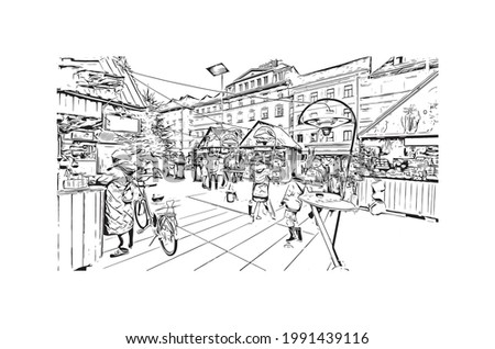 Building view with landmark of Graz is the 
city in Austria. Hand drawn sketch illustration in vector.