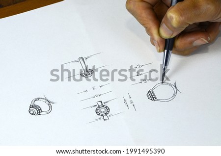Sketch of diamond jewelry ring