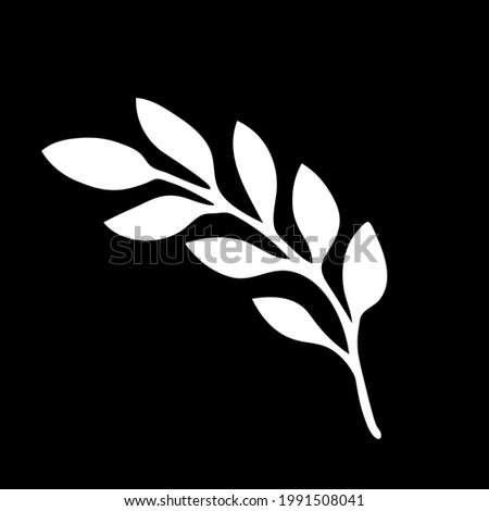 An Illustration of a white branch with leaves isolated on a black background