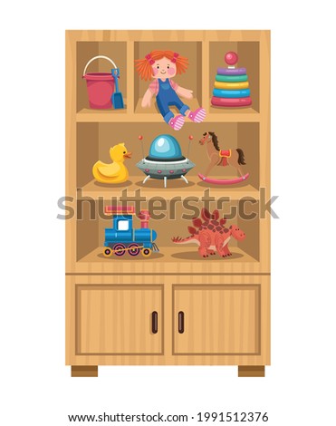 kids toys set icons in shelf
