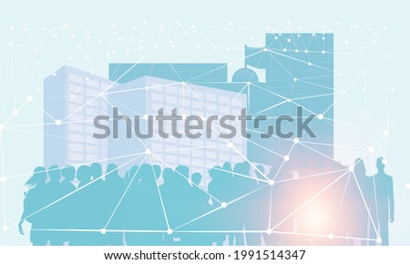 Business global network connection, Futuristic silhouette business people group