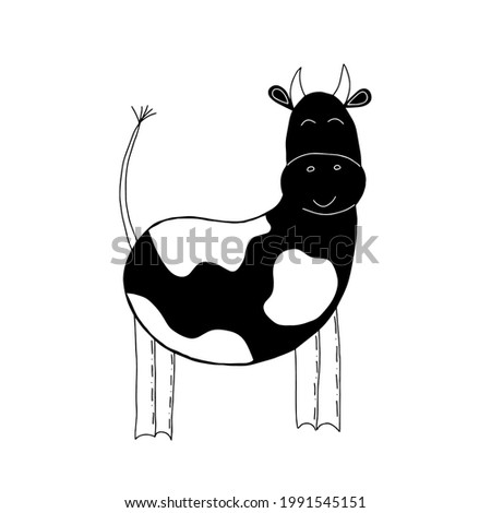 Cute little bull in doodle sketch style. Hand drawn vector cartoon illustration isolated on white.