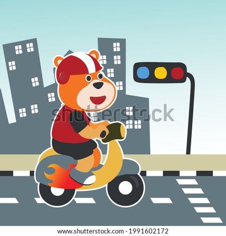Cute Dog Riding Scooter Cartoon Vector Icon Illustration. Can be used for t-shirt printing, children wear fashion designs, baby shower invitation cards and other decoration. 