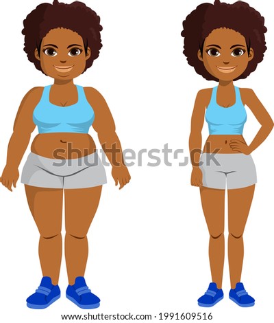 Young beautiful fat and slim black woman beauty at any size concept