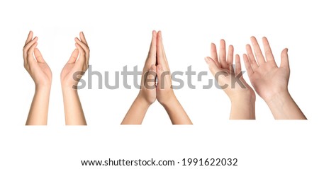 Set of Woman hands gesturing isolated on white background. Royalty-Free Stock Photo #1991622032