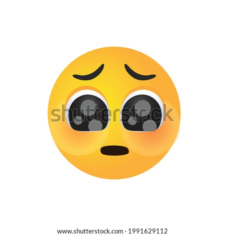 vector round yellow cartoon bubble Begging Simp Glossy Eyes Pleading emoticons comment social media Facebook Instagram Whatsapp chat comment reactions, icon template face emoji character message