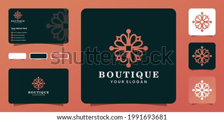 flower shape women's beauty boutique logo with line art style and business card inspiration