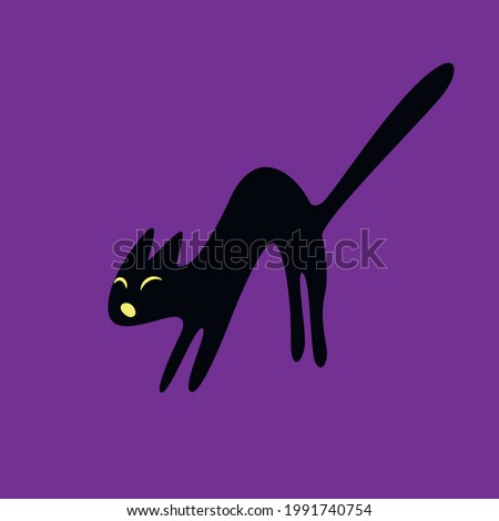Black cat - vector illustration, isolated. Element of design for Halloween, party invitation, greeting card, template of sticker or badge