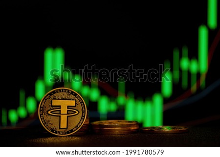 The value of the Tether coin (usdt) Crypto currency has increased. Royalty-Free Stock Photo #1991780579