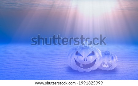 Scary Jack O Lantern halloween pumpkin underwater